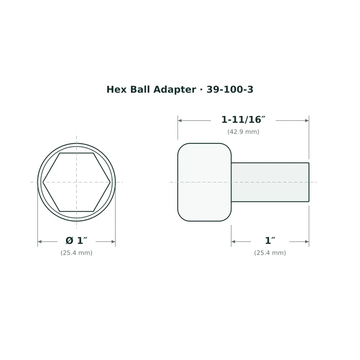 White Hex Ball Adapter
